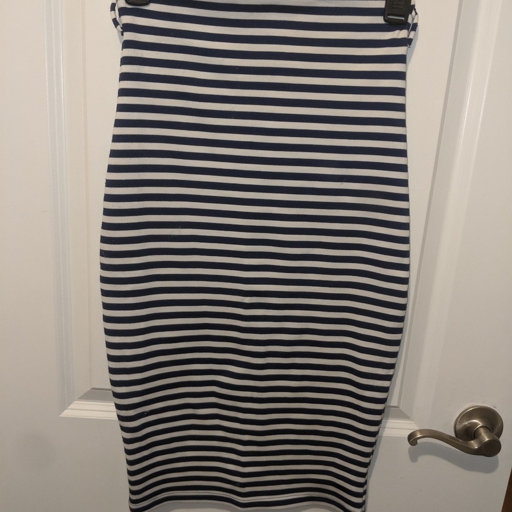Striped navy midi skirt